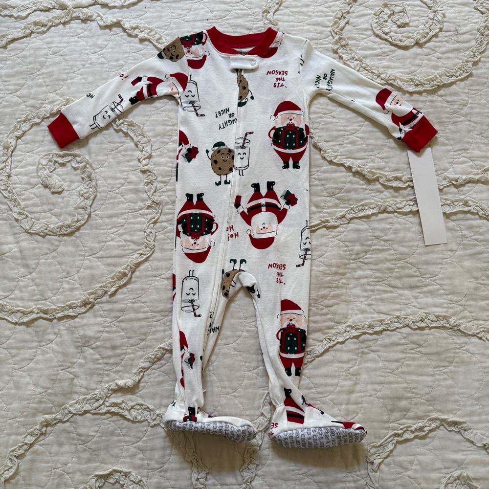 NWT CARTERS INFANT BOYS SANTA COOKIES & MILK PAJAMAS 12M